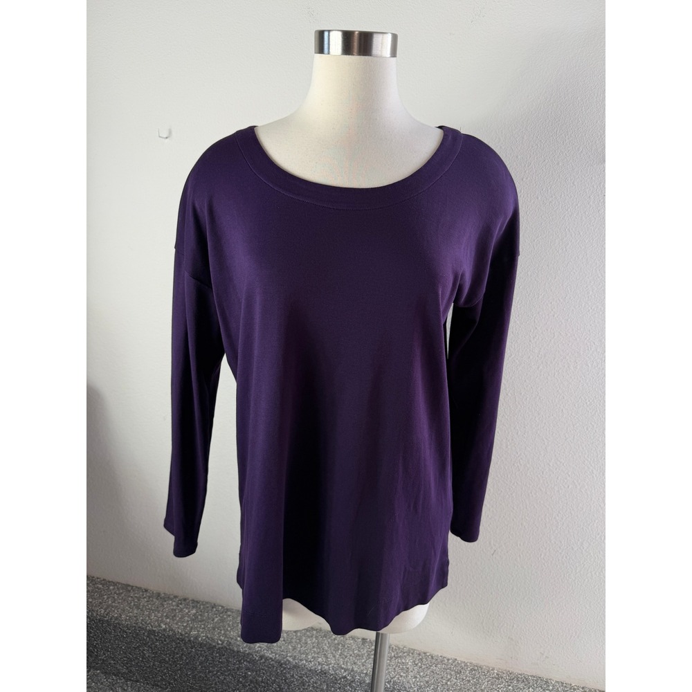 J Jill Simply Supima Womens Medium Petite Scoop Neck Tunic Top Purple Cotton Top
